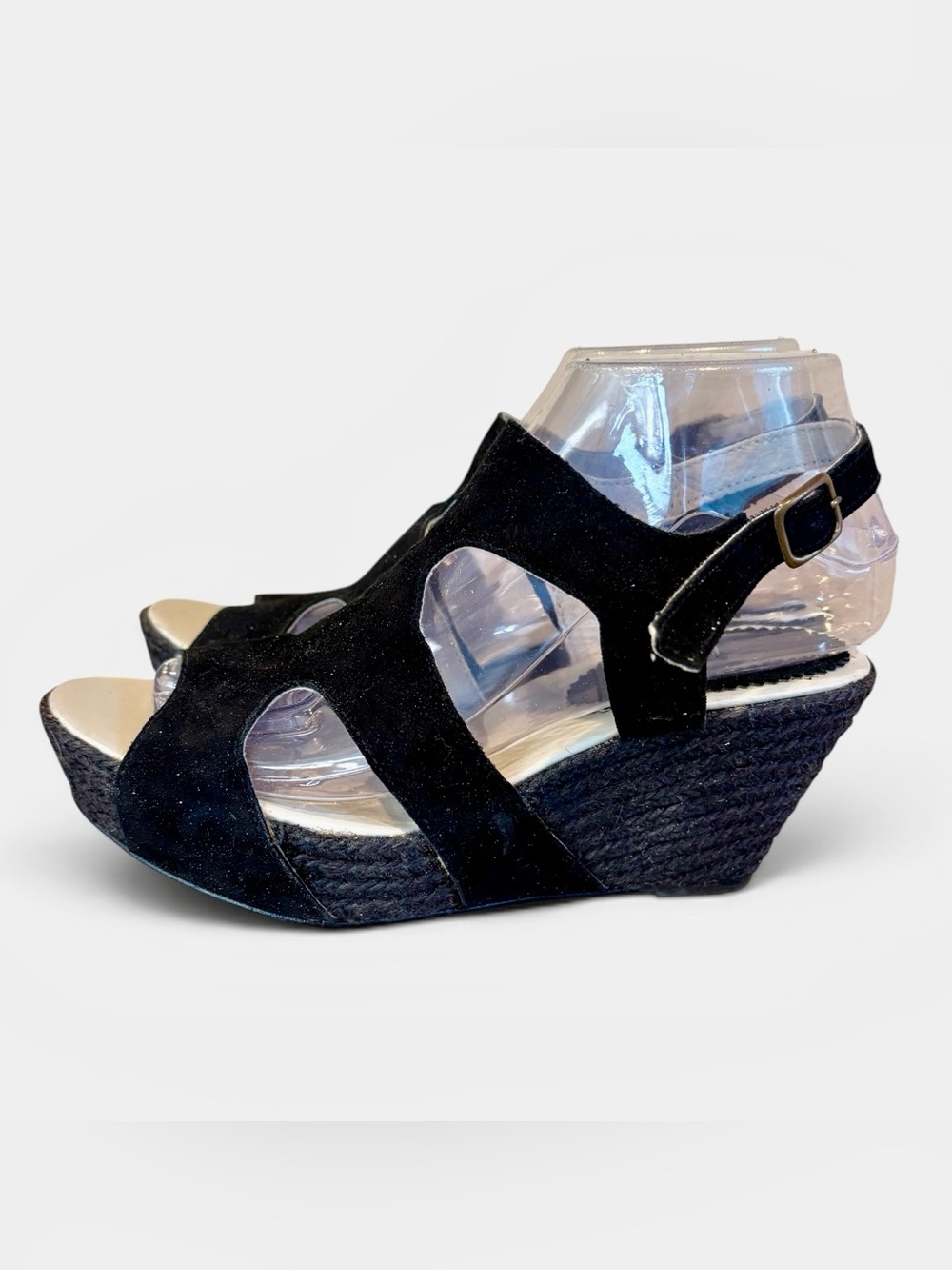 Women’s Black Suede Wedge Espadrille Sandals - Size 8